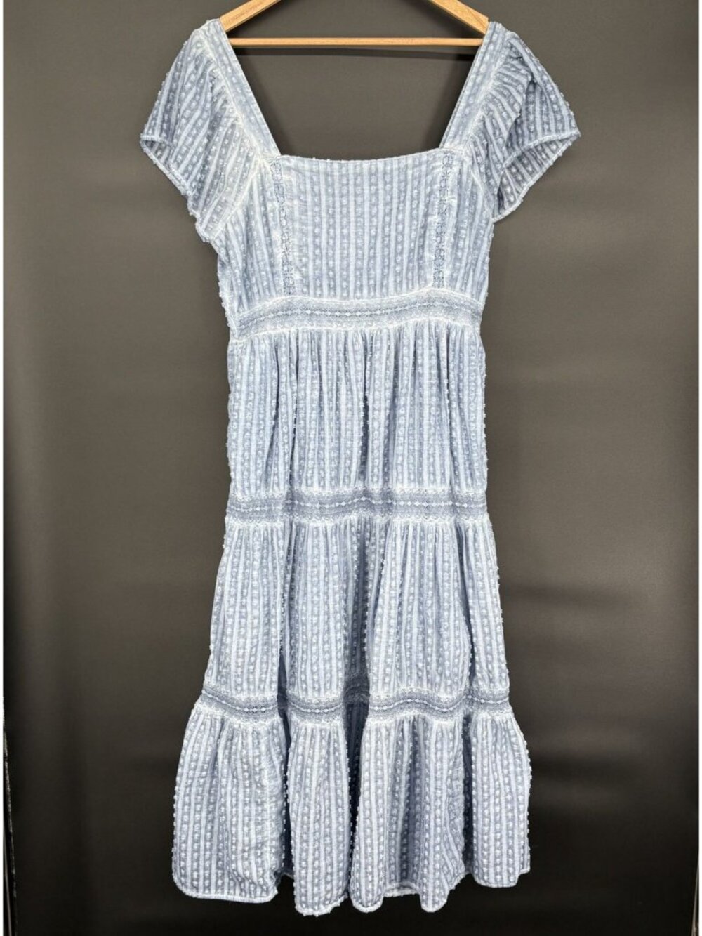 American Eagle Womens Swiss Dot Tiered Midi Dress XL Blue Prairie Cottagecore